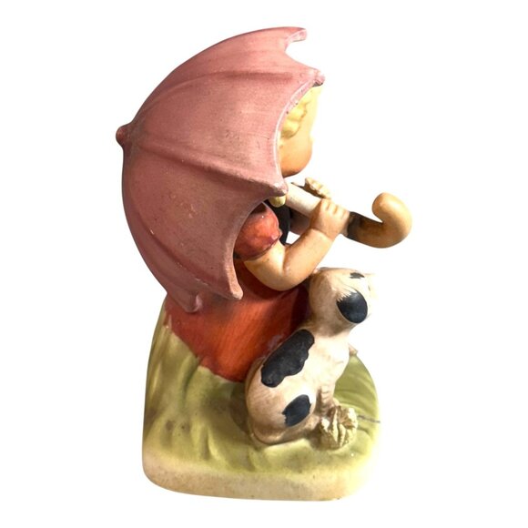 Vintage Erich Stauffer Figurine Girl Umbrella & Dog Hand-Painted Rainy Days 8343 - Picture 7 of 8
